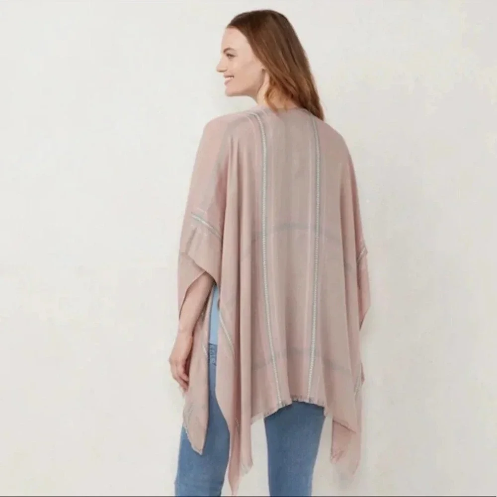 NEW LC Lauren Conrad Women Wrap One Size Pink Striped‎ Boho Open Front Layering